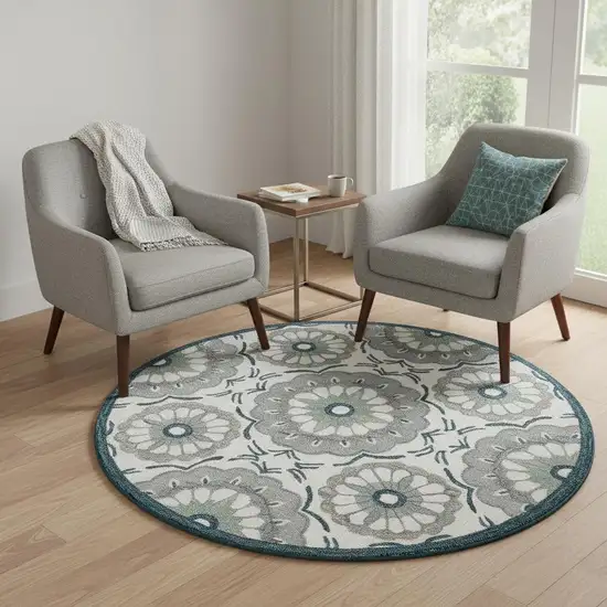 Wool Floral Hand Tufted Washable Round Rug Photo 1