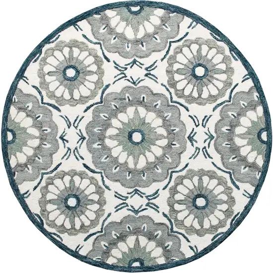 Wool Floral Hand Tufted Washable Round Rug Photo 4