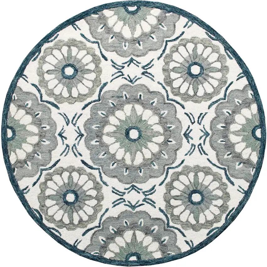 Wool Floral Hand Tufted Washable Round Rug Photo 4