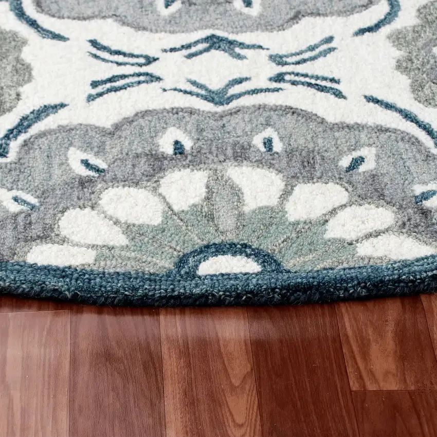 Wool Floral Hand Tufted Washable Round Rug Photo 4