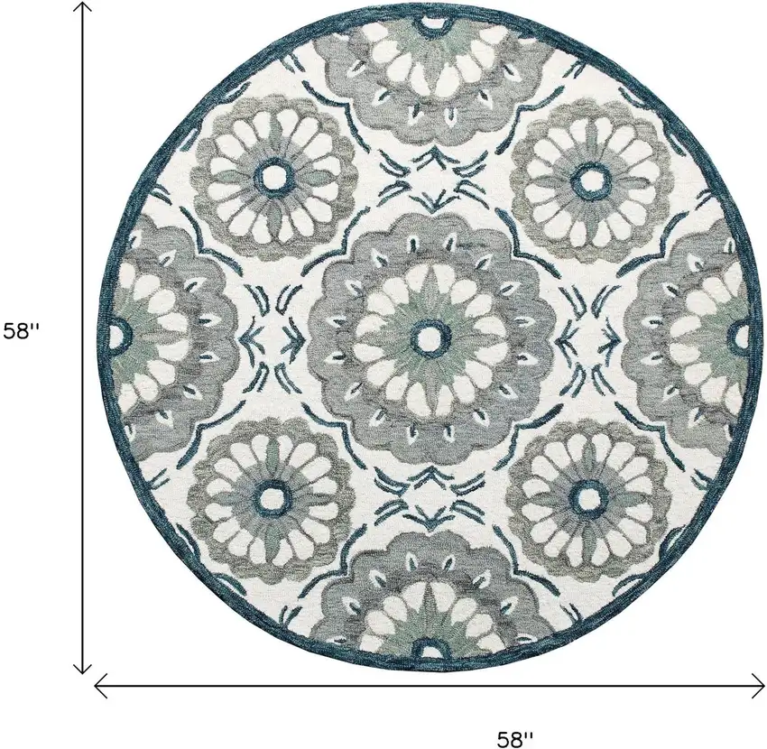 Wool Floral Hand Tufted Washable Round Rug Photo 3