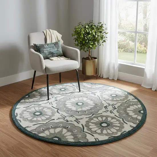 Wool Floral Hand Tufted Washable Round Rug Photo 1