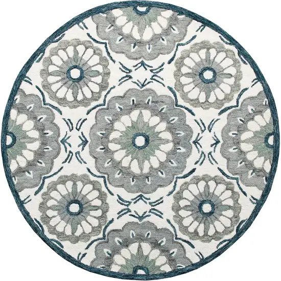 Wool Floral Hand Tufted Washable Round Rug Photo 2