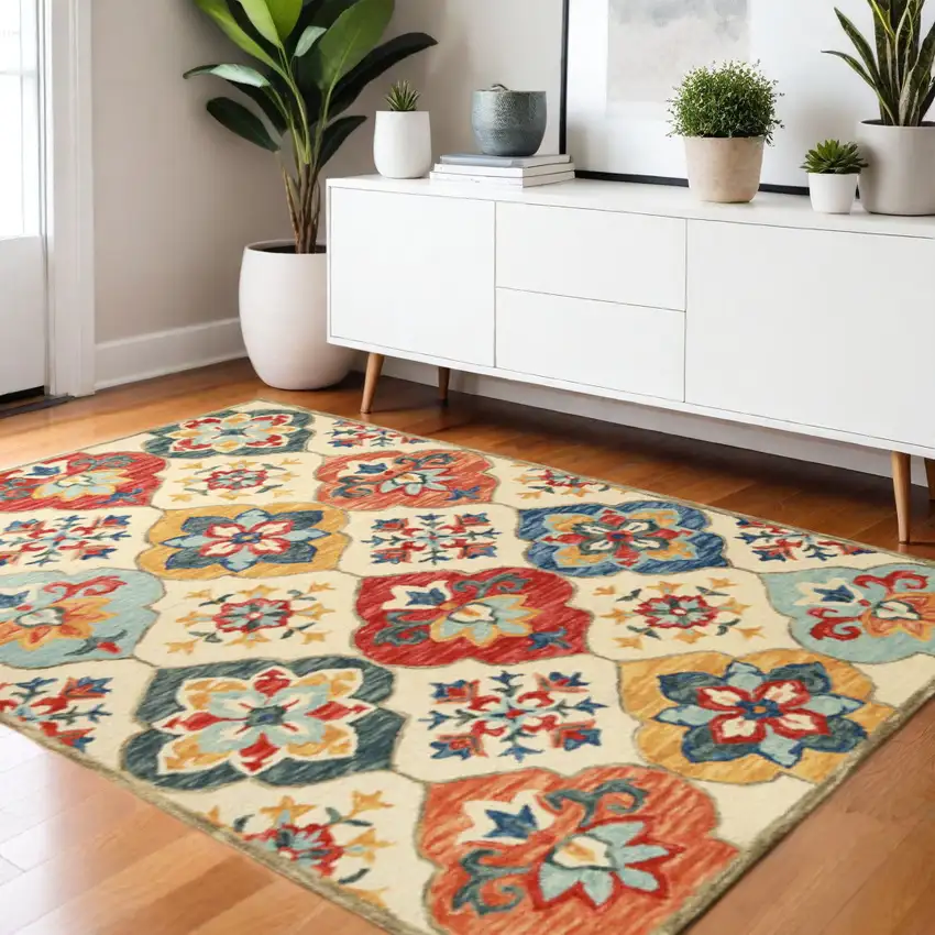 Blue And Ivory Wool Geometric Hand Tufted Area Rug Photo 1