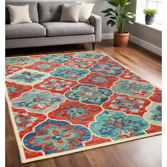 Blue And Beige Wool Geometric Hand Tufted Area Rug Photo 1