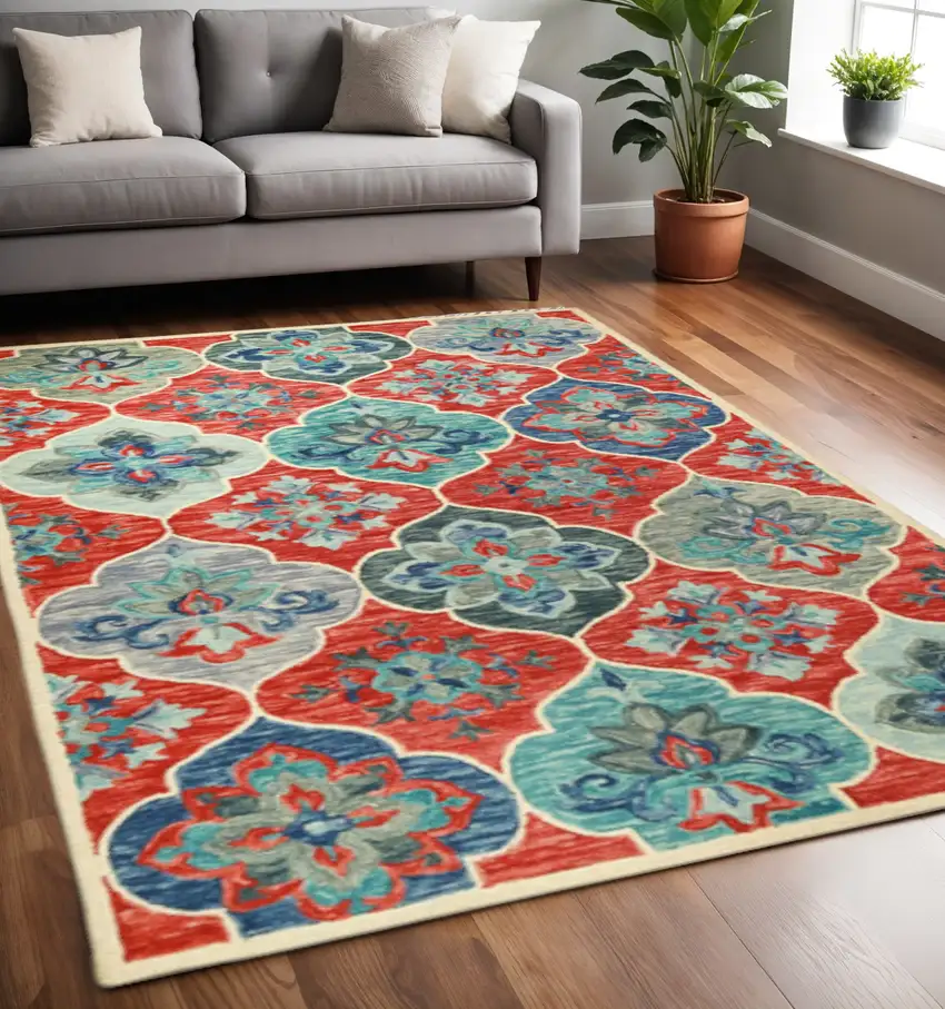 Blue And Beige Wool Geometric Hand Tufted Area Rug Photo 1