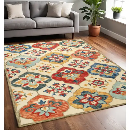 Blue And Ivory Wool Geometric Hand Tufted Area Rug Photo 1