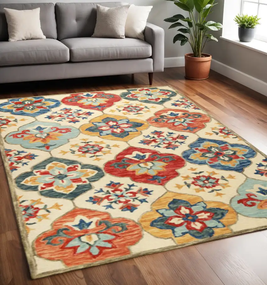 Blue And Ivory Wool Geometric Hand Tufted Area Rug Photo 1