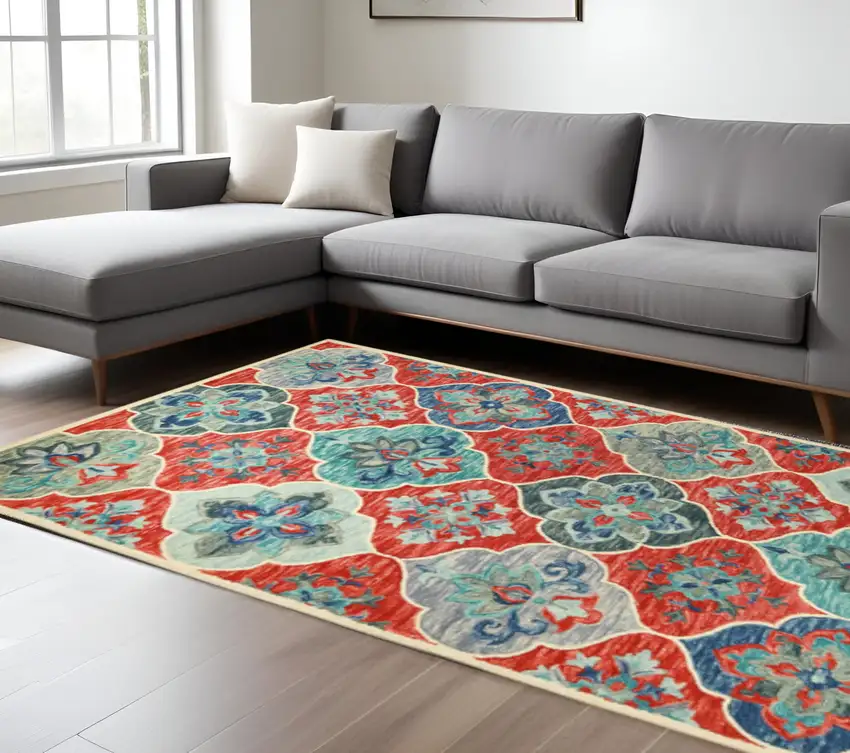 Blue And Beige Wool Geometric Hand Tufted Area Rug Photo 1