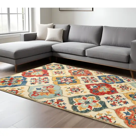 Blue And Ivory Wool Geometric Hand Tufted Area Rug Photo 1