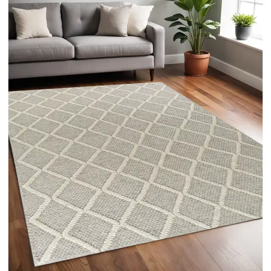 Gray And Ivory Wool Diamond Hand Woven Area Rug Photo 1