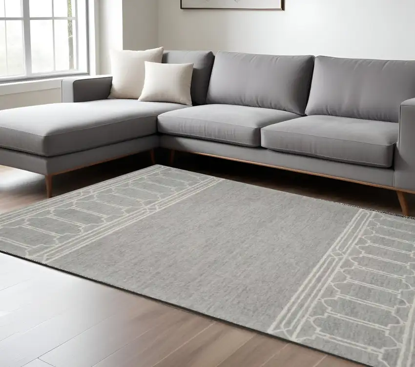 Gray And Ivory Wool Geometric Hand Tufted Area Rug Photo 1