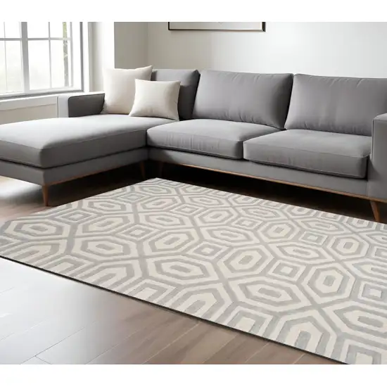 Gray Wool Geometric Hand Tufted Area Rug Photo 1