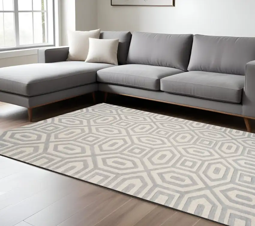 Gray Wool Geometric Hand Tufted Area Rug Photo 1
