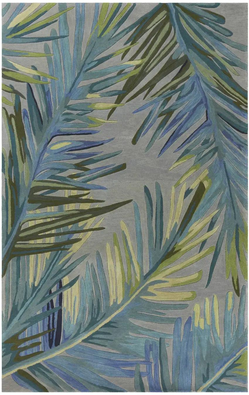 Blue And Gray Wool Tropical Botanical Hand Tufted Area Rug Photo 5
