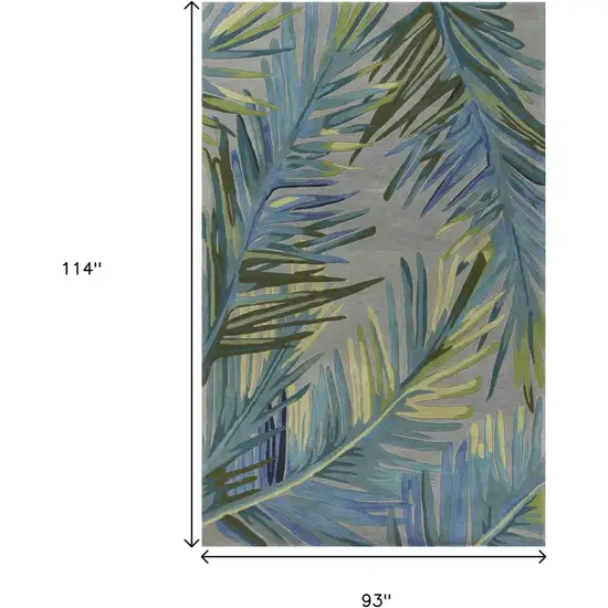 Blue And Gray Wool Tropical Botanical Hand Tufted Area Rug Photo 7