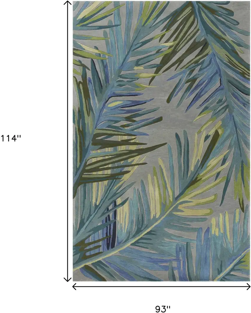 Blue And Gray Wool Tropical Botanical Hand Tufted Area Rug Photo 7