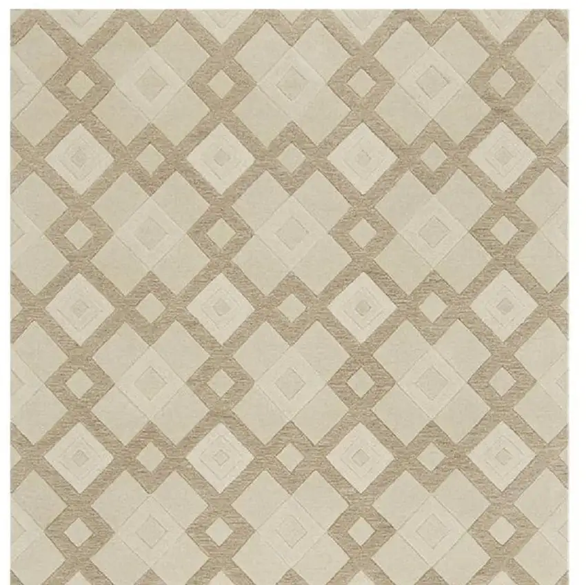 Ivory And Brown Wool Geometric Hand Tufted Area Rug Photo 4