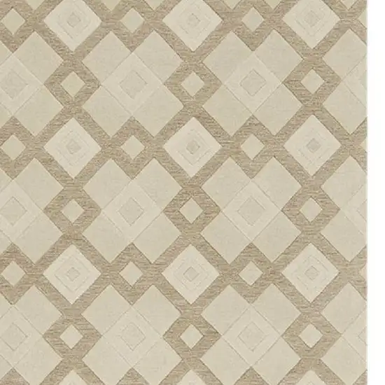 Ivory And Brown Wool Geometric Hand Tufted Area Rug Photo 3