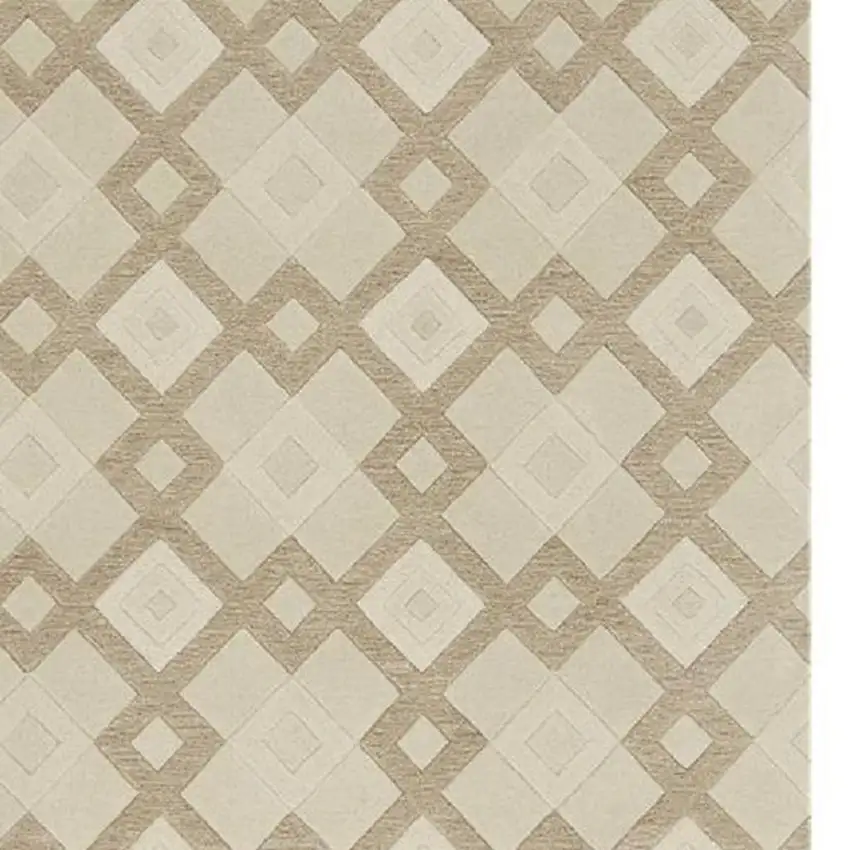 Ivory And Brown Wool Geometric Hand Tufted Area Rug Photo 3