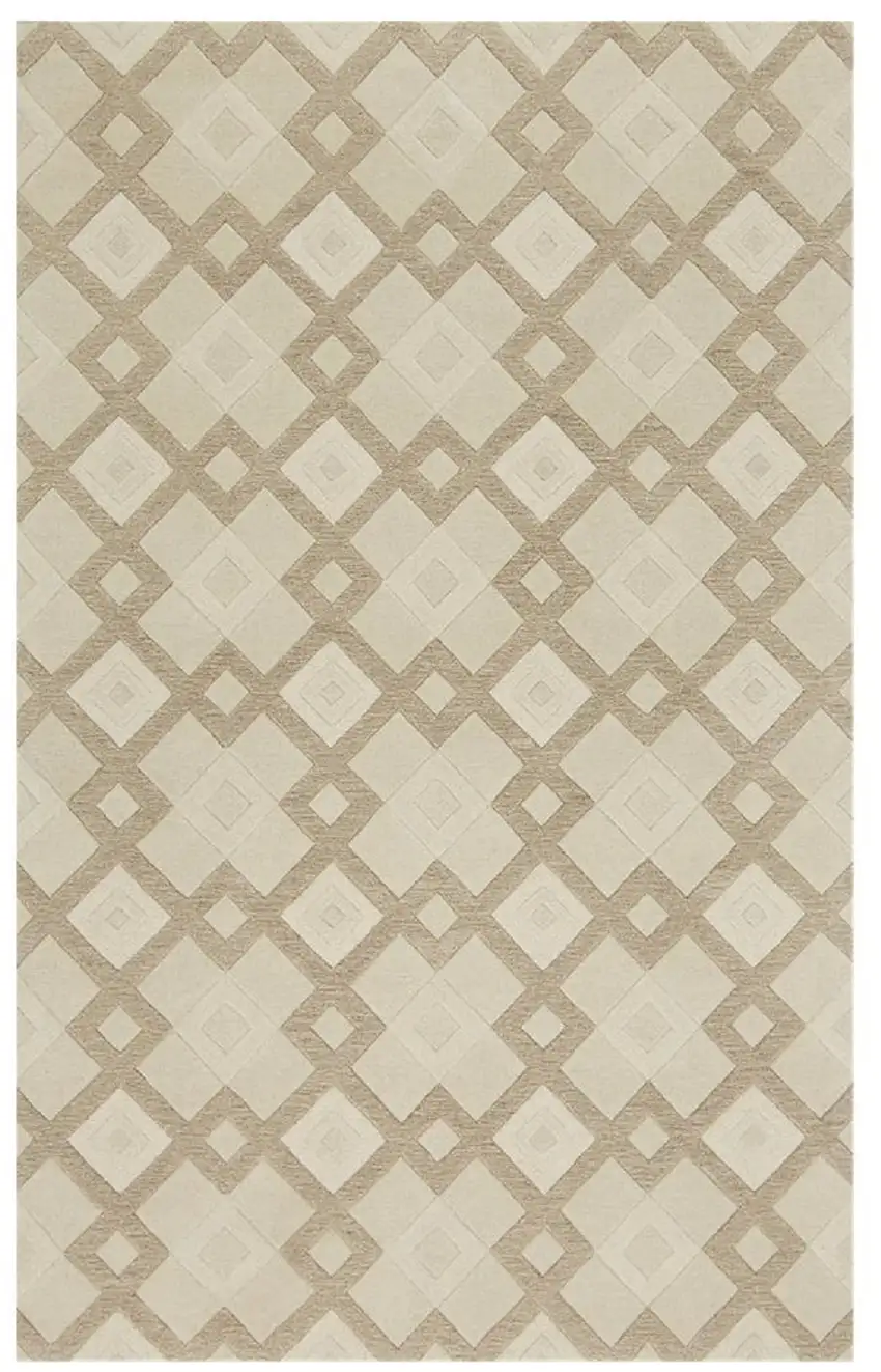 Ivory And Brown Wool Geometric Hand Tufted Area Rug Photo 1