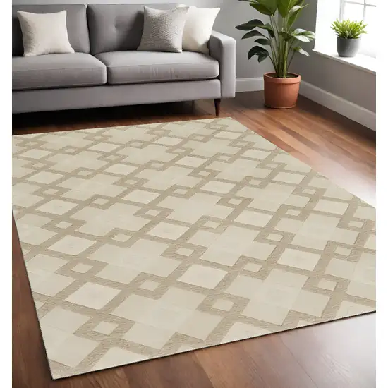 Ivory And Brown Wool Geometric Hand Tufted Area Rug Photo 2