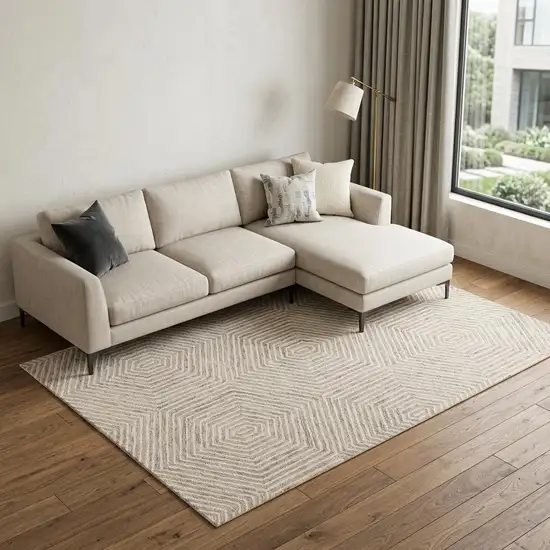 Sand And Beige Wool Geometric Hand Tufted Area Rug Photo 1