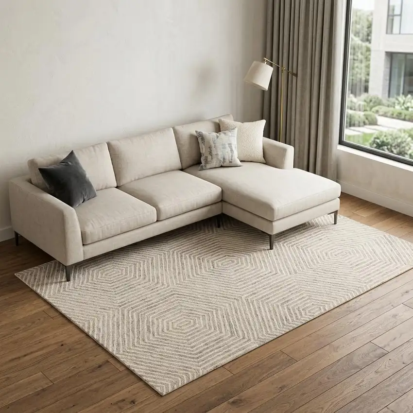 Sand And Beige Wool Geometric Hand Tufted Area Rug Photo 1