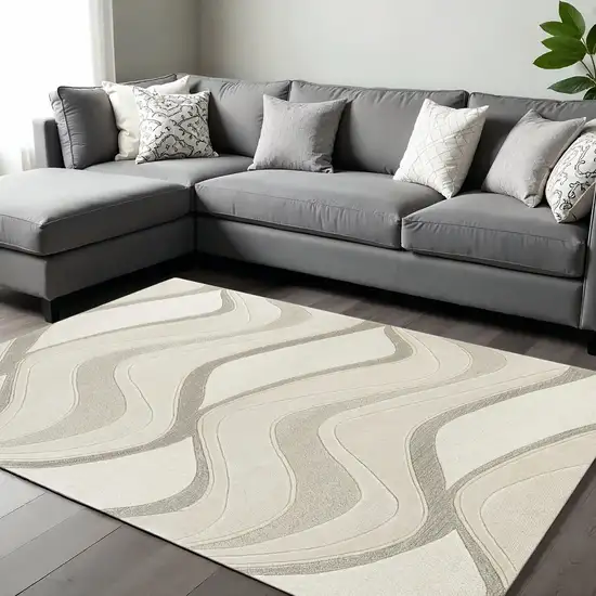 Ivory And Gray Wool Abstract Hand Tufted Area Rug Photo 1