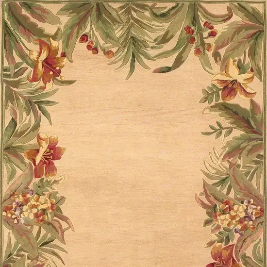 Beige Red And Green Wool Tropical Floral Hand Tufted Area Rug Photo 8