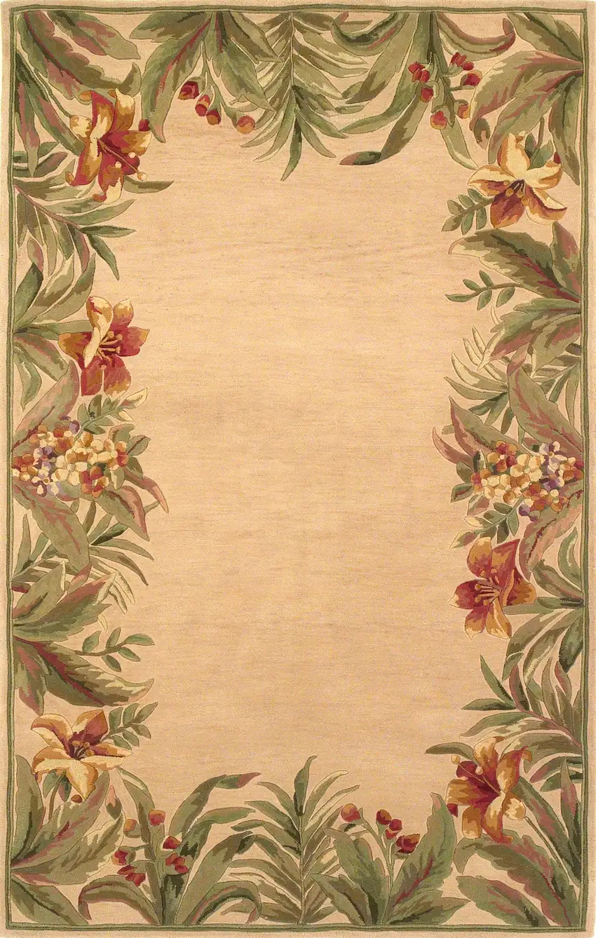 Wool Ivory Tropical Greenery Area Rug Photo 1