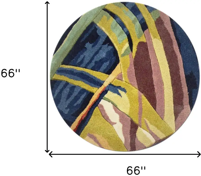 5' Blue And Ivory Round Wool Abstract Hand Tufted Area Rug Photo 5