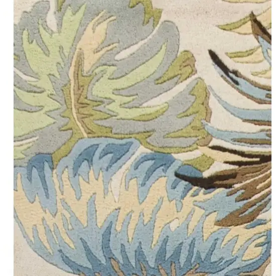 Ivory And Blue Wool Botanical Leaves Hand Tufted Area Rug Photo 5