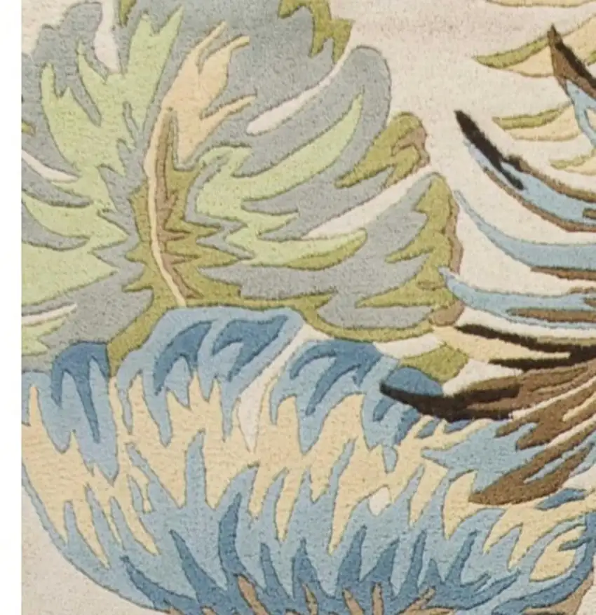 Ivory And Blue Wool Botanical Leaves Hand Tufted Area Rug Photo 5