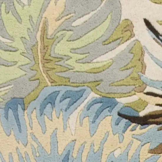 Ivory And Blue Wool Botanical Leaves Hand Tufted Area Rug Photo 4