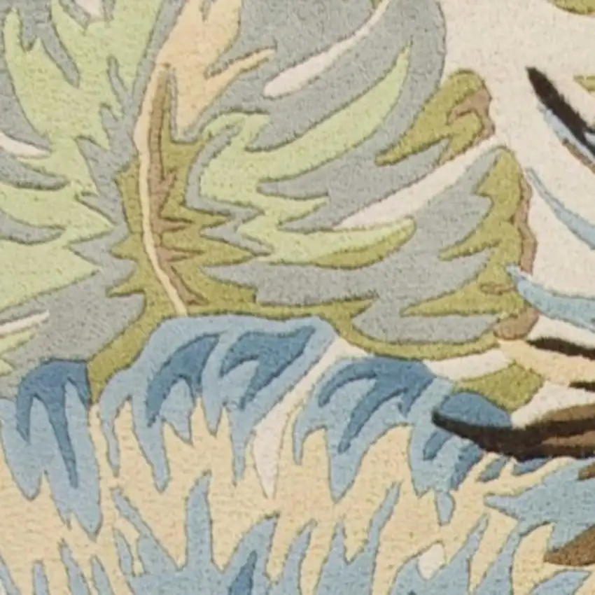 Ivory And Blue Wool Botanical Leaves Hand Tufted Area Rug Photo 4