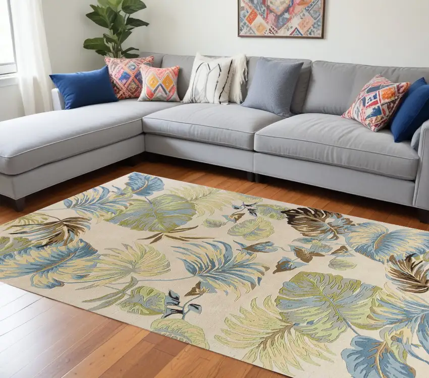 6 Wool Ivory Or Blue Area Rug Photo 2