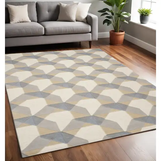 Ivory Gray And Cream Wool Geometric Hand Tufted Area Rug Photo 1