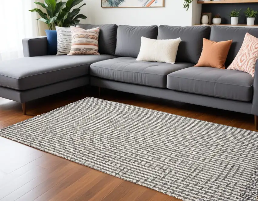 Gray and Ivory Wool Hand Woven Area Rug Photo 1