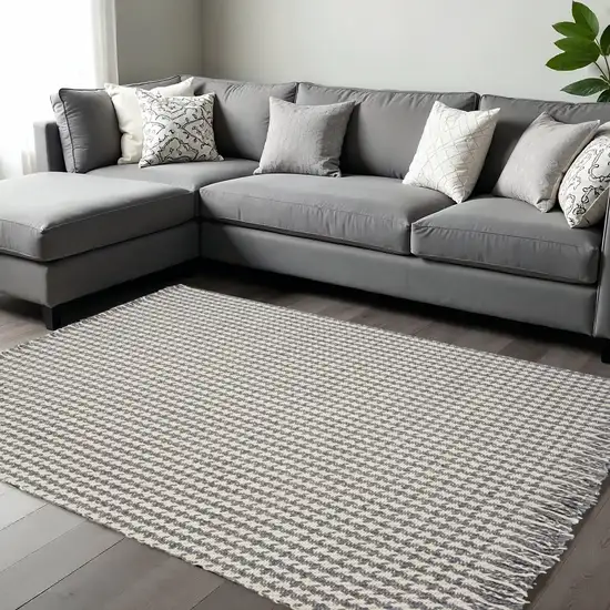 Gray And Ivory Wool Houndstooth Hand Woven Area Rug Photo 8