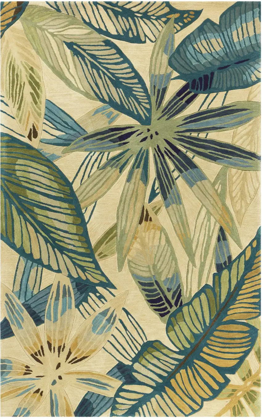 Wool Ivory Or Teal Area Rug Photo 1
