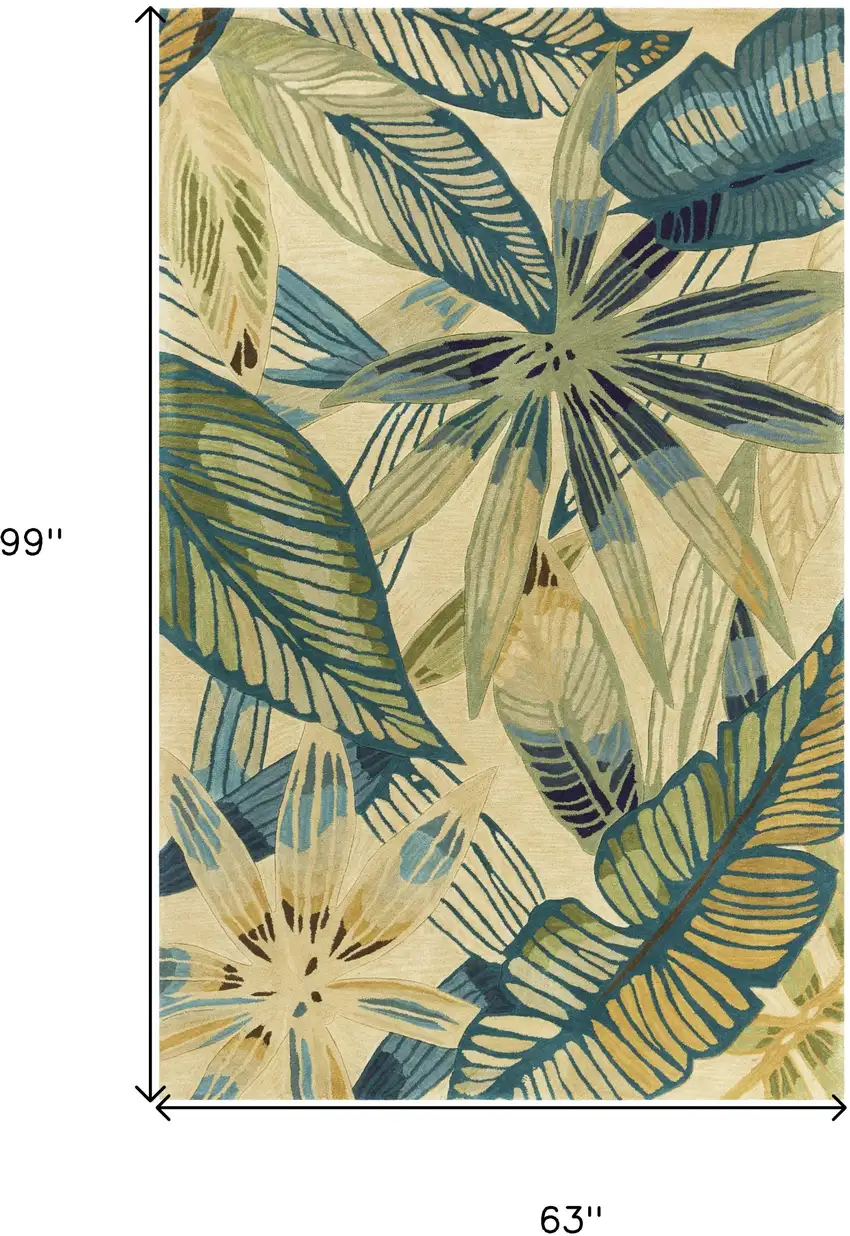 Wool Ivory Or Teal Area Rug Photo 7