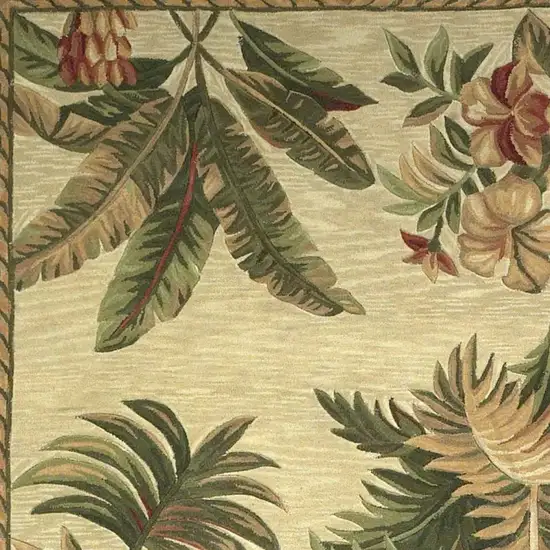 Ivory Green And Brown Wool Tropical Botanical Hand Tufted Area Rug Photo 6