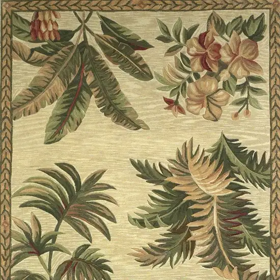 Ivory Green And Brown Wool Tropical Botanical Hand Tufted Area Rug Photo 7