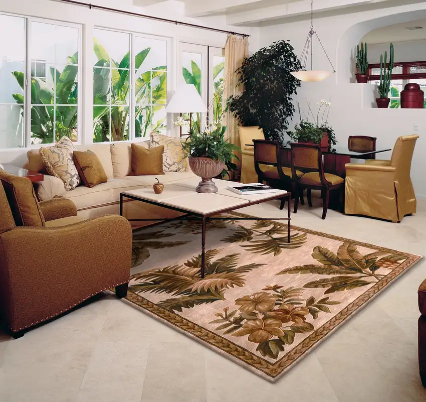Ivory Green And Brown Wool Tropical Botanical Hand Tufted Area Rug Photo 8