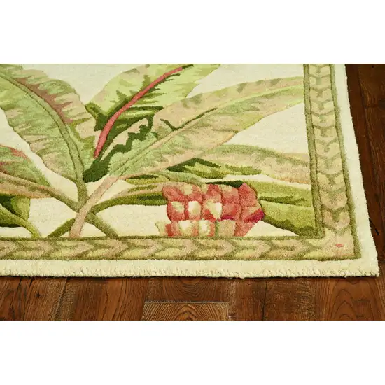 Ivory Green And Brown Wool Tropical Botanical Hand Tufted Area Rug Photo 4