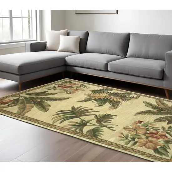 Ivory Green And Brown Wool Tropical Botanical Hand Tufted Area Rug Photo 1