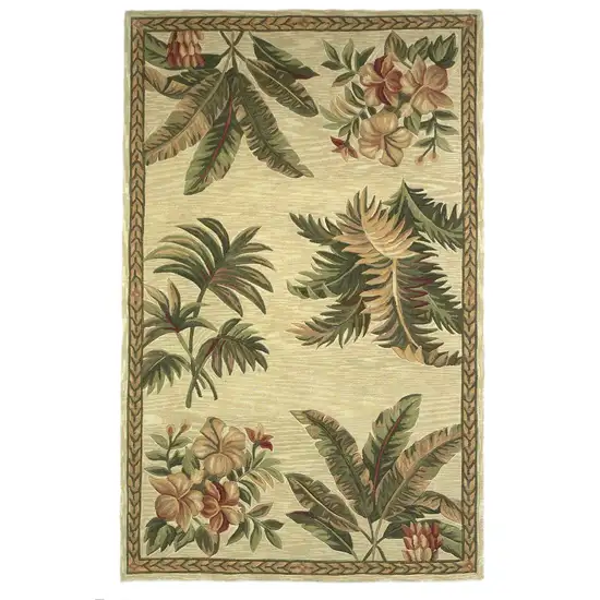 Ivory Green And Brown Wool Tropical Botanical Hand Tufted Area Rug Photo 2