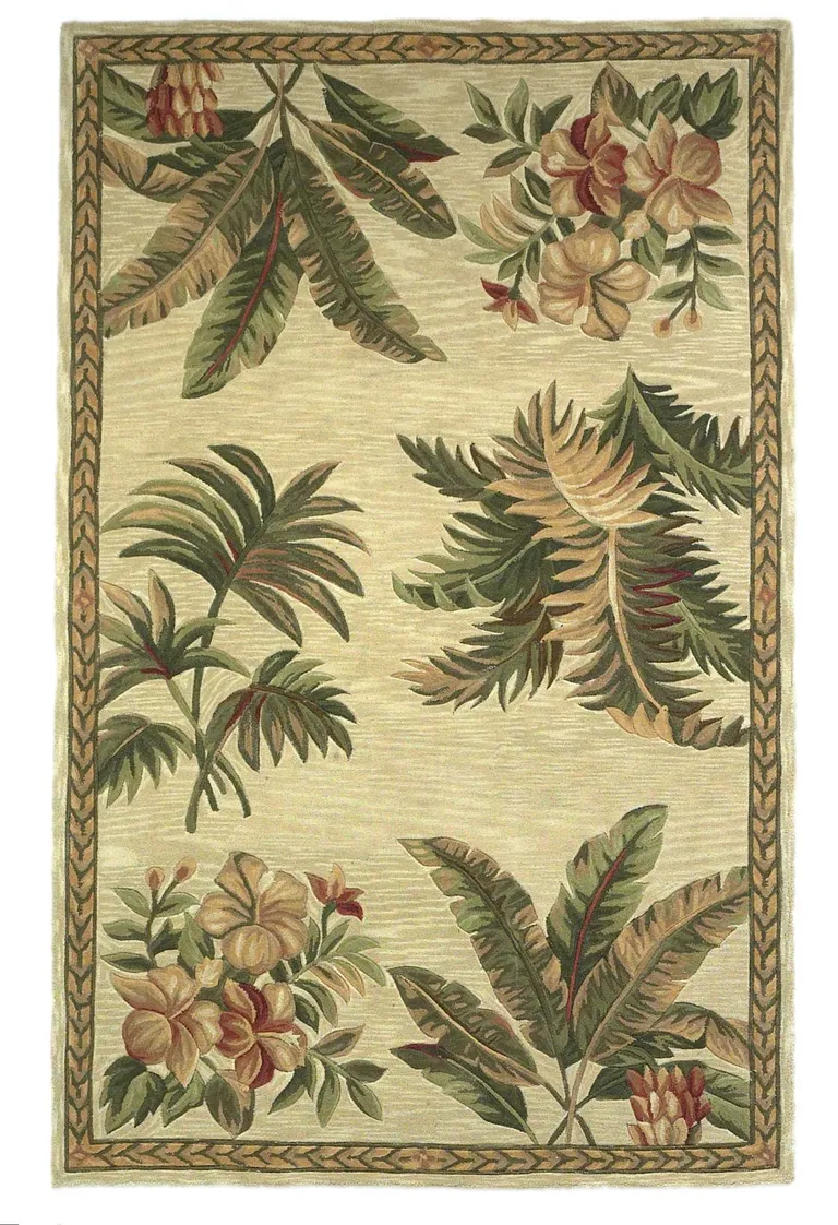 Wool Ivory with Laurel Border Palm Tree Area Rug Photo 2