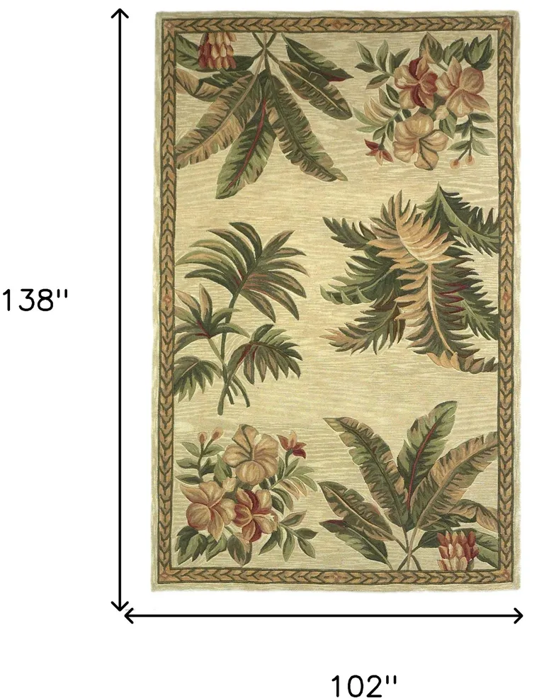 Wool Ivory with Laurel Border Palm Tree Area Rug Photo 3